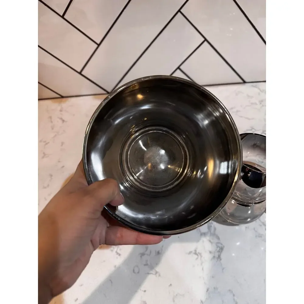 Mid-Century Modern Silver Ombre roly-poly cocktail set 8 cups w/ ice bucket 60s